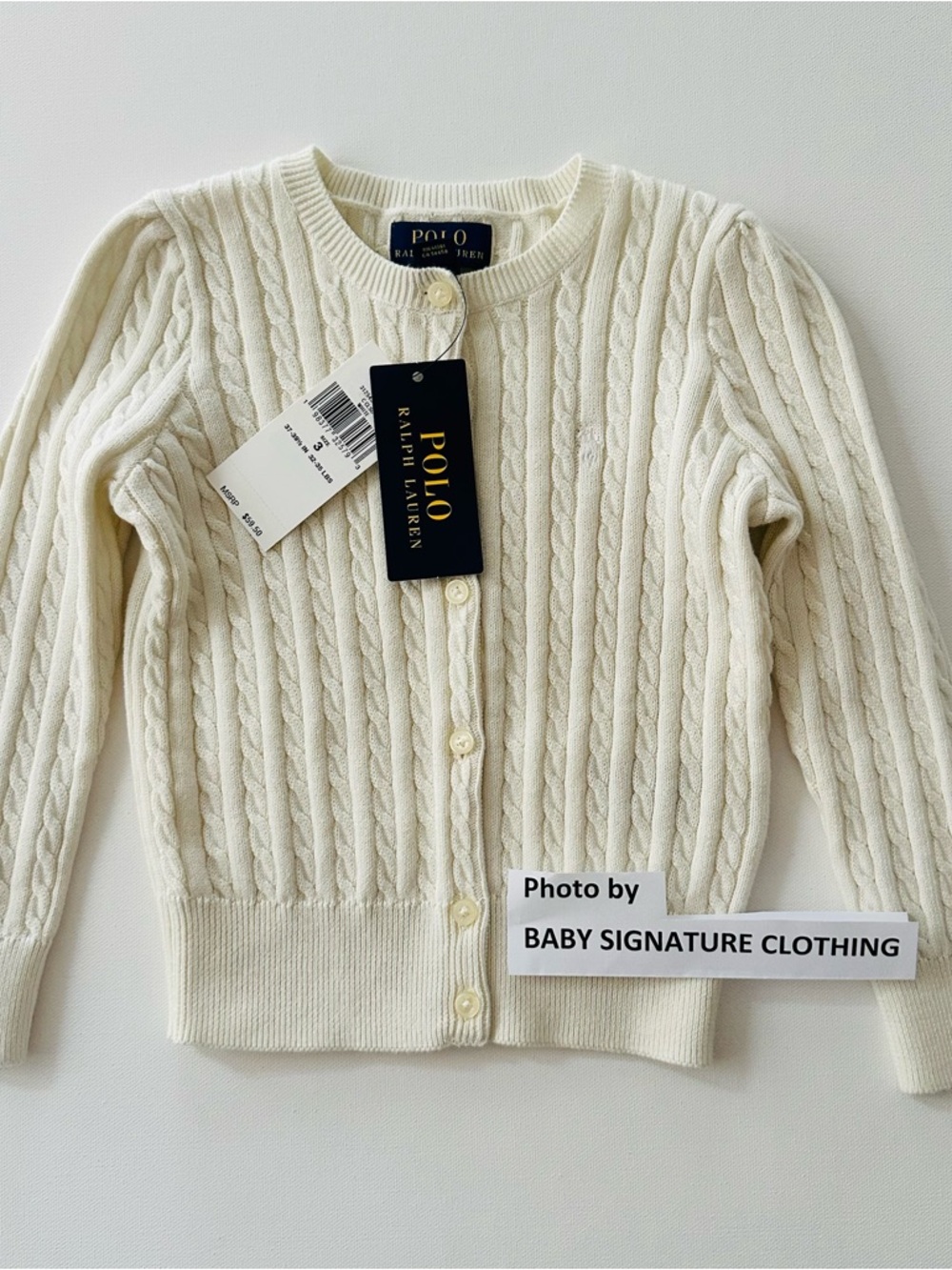 Polo Ralph Lauren 3T Toddler Girl Ivory Cable Knit Button-Front Cardigan NWT